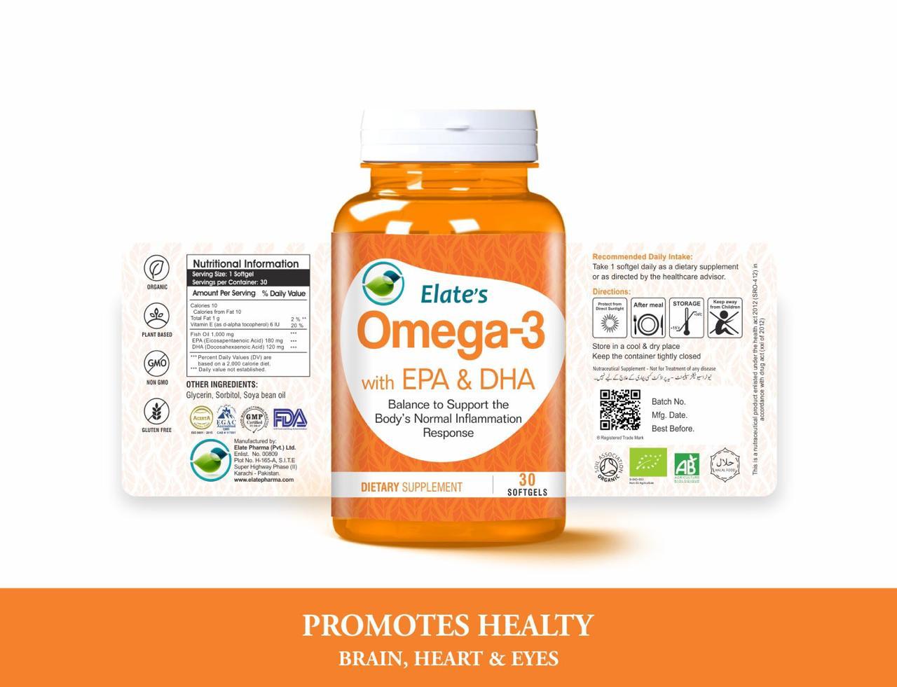 Omega-3 Softgel ( With FPA & DHA ) Elate's 30's